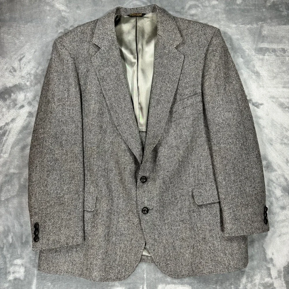 Adams Row Mens Grey Herringbone Wool Blazer Sport Coat Vintage Union Made USA